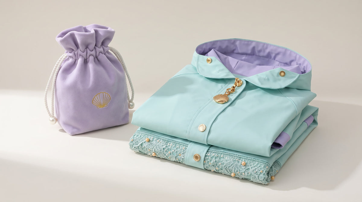 DEEP SEA story pouch in lilac with a gold embroidered shell